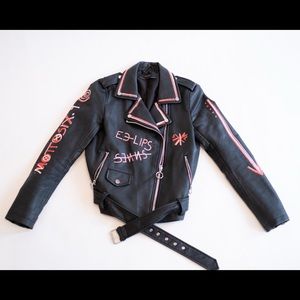 Punk graphic faux leather jacket